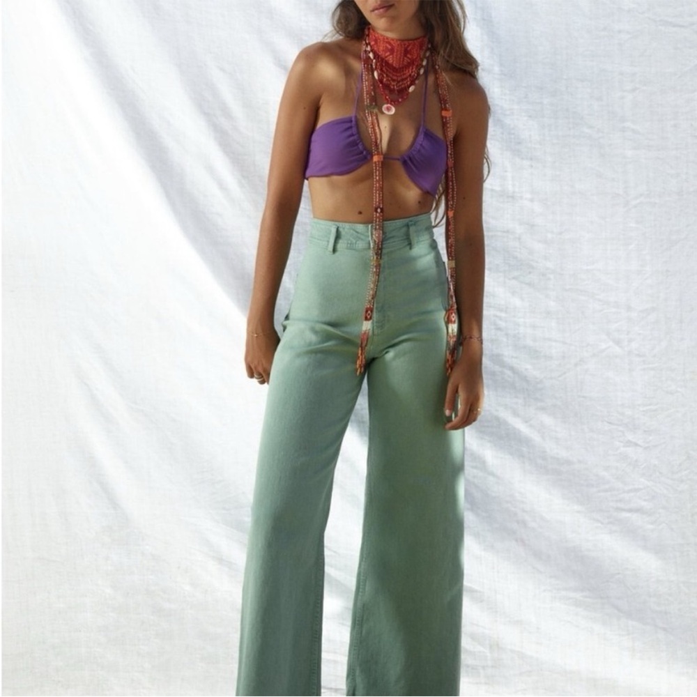 Zara green marine straight jeans